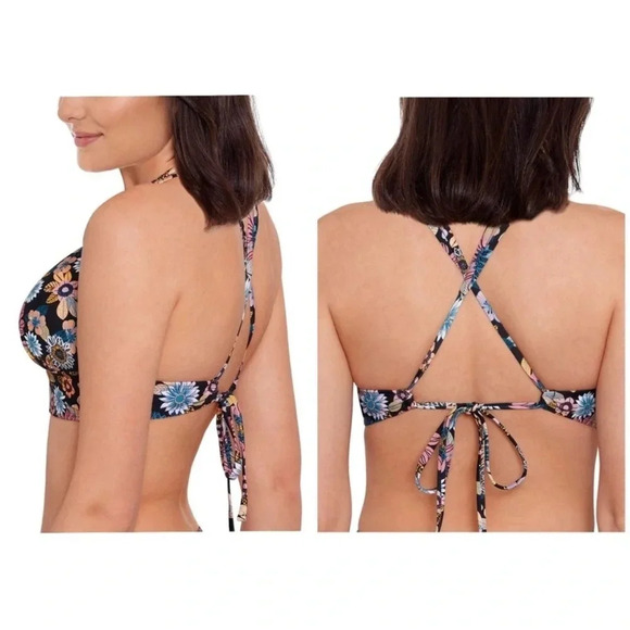 NWT Salt + Cove Juniors' in Full Bloom Strappy Bikini Top Floral Black Size S - Picture 11 of 12